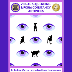 Visual Sequencing and form Constancy workbook cover with purple eyes