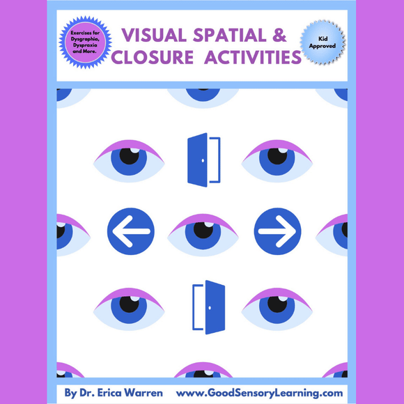 cover page of visual spatial and closure activities shows eyes and doorways