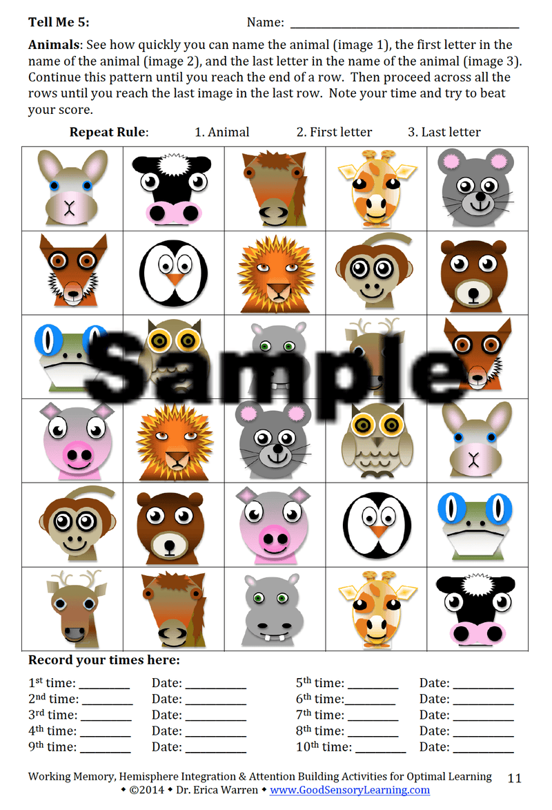 Working Memory & Integration activities| Good Sensory Learning