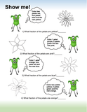 Green alien asks kids to do fun fraction coloring activity