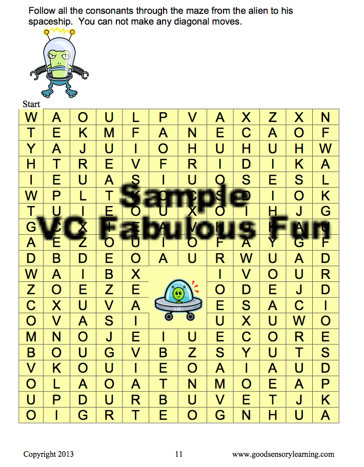 Help an alien travel through a consonant maze to his spaceship